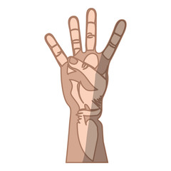 silhouette with skin color hand with shadows and four fingers symbol vector illustration