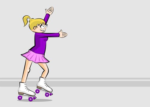 Blonde Woman on roller skates - copyspace