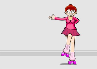 Redhead girl on roller skates - copyspace
