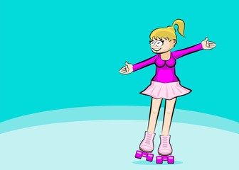 Blonde Woman on roller skates - copyspace