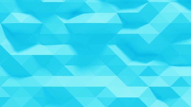 Abstract Polygonal Geometric Surface Loop 1C: clean soft low poly motion background of shifting ice cool blue cyan triangles. 4K UHD, FullHD, seamless loop.