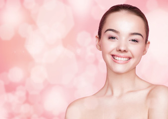 Beautiful woman with cute smile natural makeup spa