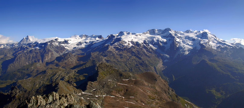Panoramic on Monte Rosa from Testa Grigia, Aosta Valley, Italy, Europe