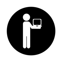 young man with laptop avatar character vector illustration design