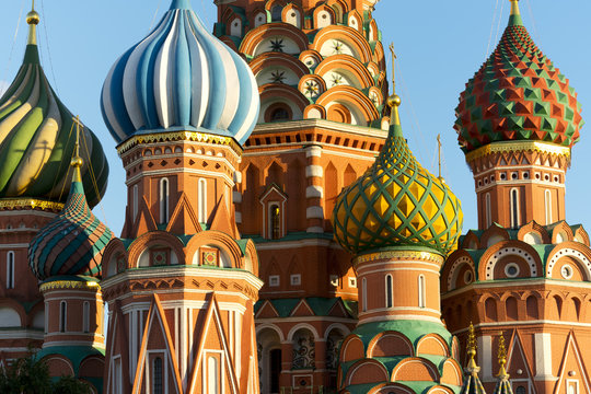 Close-up of the domes of St. Basil's Cathedral, Moscow, Russia