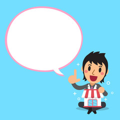 Cartoon businesswoman with white speech bubble