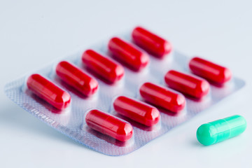 Medicine pills macro on background blister pack