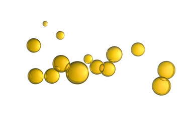 Beautiful yellow air bubbles soars over a white background