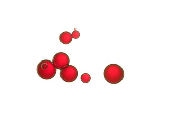 Beautiful red bubbles soars over a white background,