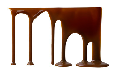Liquid chocolate flowing down isolated on white background