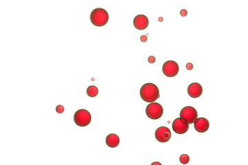 Red bubbles flows over a white background