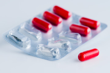 Medicine pills macro on background blister pack