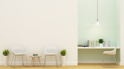 living area and workspace pastel green design - 3D Rendering