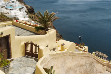 Panoramic view on the mediterranean sea.Traditional architecture in Oia, Santorini, Greece