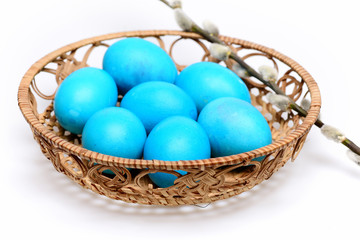 traditional eggs painted in blue color inside pottle