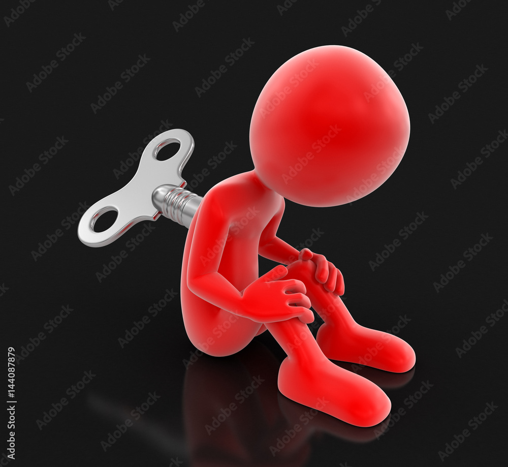 Poster man and winding key. image with clipping path