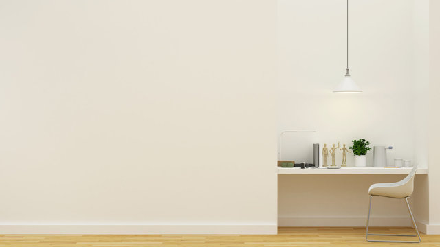 workspace in white bedroom clean design - 3D Rendering