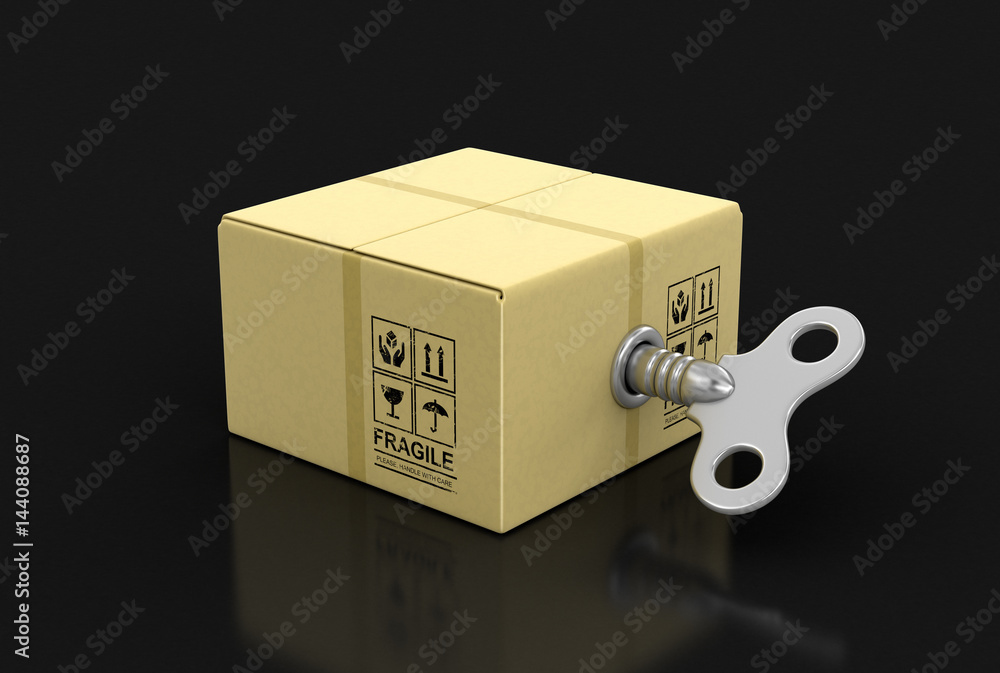 Poster close package with winding key. image with clipping path
