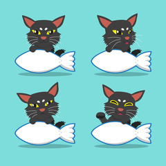 Cartoon character cat with big fish sign