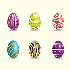 Happy Easter.Set of Easter eggs with different texture on a white background. Happy easter eggs. Vector Illustration