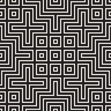 Geometric Ethnic Background with Symmetric Lines Lattice. Vector Abstract Seamless Pattern.