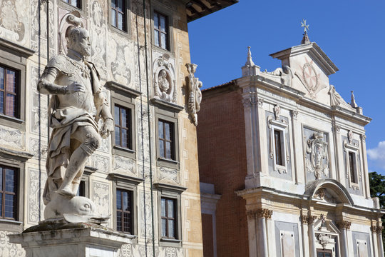 Statue of Cosimo I, The Knight's Palace, and The Church of Saint Stephen of The Knights, Piazza dei Cavalieri, Pisa, Tuscany