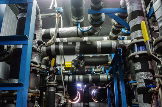 Thermoregulating substation, view from the inside/The picture was taken in Russia. Heating systems for apartment houses and heat meters