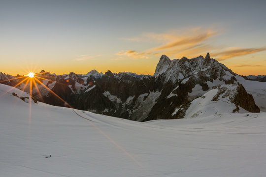 Rochefort ridge with Dent du Geant, Mont Blanc Glacier, Chamonix-Mont-Blanc, Haute-Savoie, Auvergne-Rhone-Alps, France