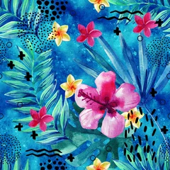 Poster Abstracte tropische zomer naadloze patroon in minimalistische stijl. © Tanya Syrytsyna