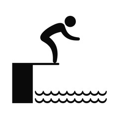 Swimmer jump in water, vector black silhouette.