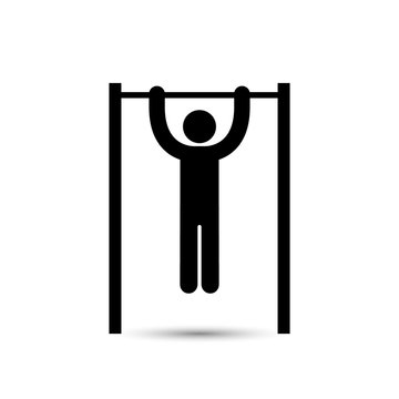 Man Doing Pull Ups Icon, Vector Simple Silhouette.