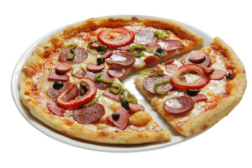 Delicious, salami and sausage pizza 