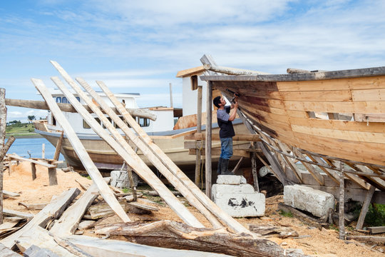 A boat-builder on Chiloe island, Northern Patagonia, Chile