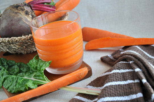 Close up Glass of Fresh Carrot Juice