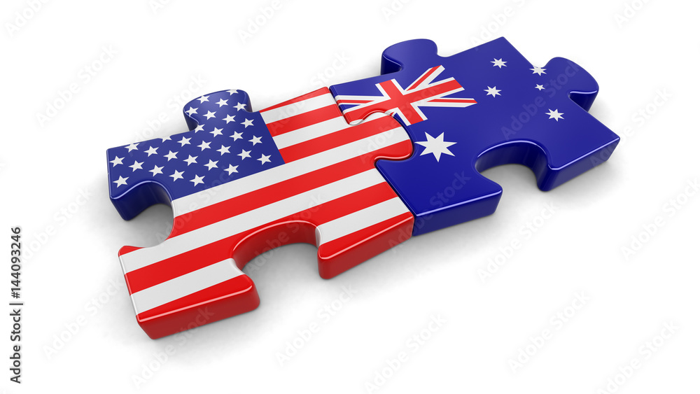 Poster usa and australia puzzle from flags. image with clipping path
