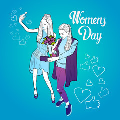 8 March International Women Day Greeting Card Flat Vector Illustration