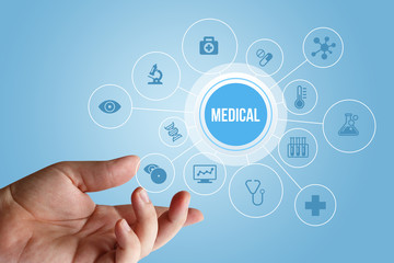 The hand show the word medical.
