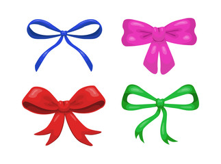 Set of four colorful vector decorative cartoon bows isolated on white background