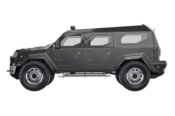 Suv car black, side view. 3D rendering