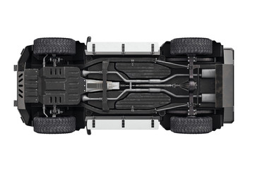 Suv car transport 4wd suspension, bottom view. 3D rendering - 144095489