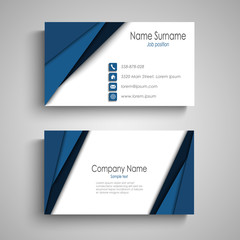 Business card with blue triangular stripes