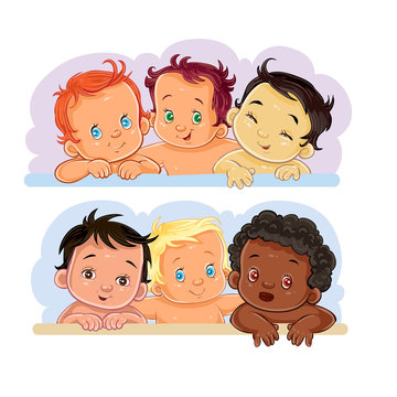 Set of clip art illustrations of little children of different nationalities