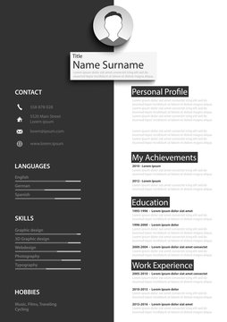 Professional black white resume cv template