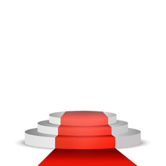 Illuminated Podium Scene with Red Carpet for Award Ceremony on. Background. Vector. EPS10