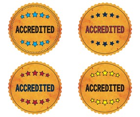 ACCREDITED text, on round wavy border vintage, stamp badge.