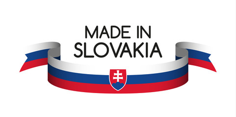 Colored ribbon with the Slovak tricolor, Made in Slovakia symbol, Slovak flag isolated on white background, vector illustration