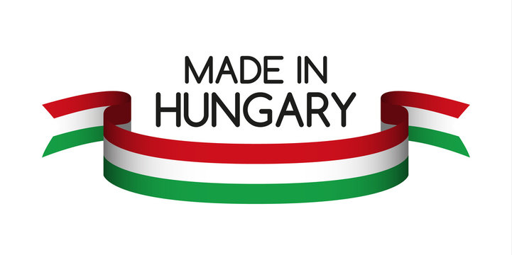 Colored ribbon with the Hungarian tricolor, Made in Hungary symbol, Hungarian flag isolated on white background, vector illustration