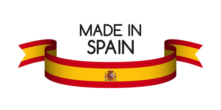 Colored ribbon with the Spanish colors, Made in Spain symbol, Spanish flag isolated on white background, vector illustration