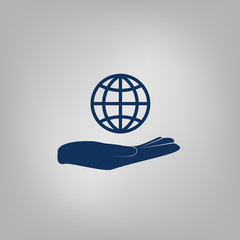 Hand holding globe vector icon