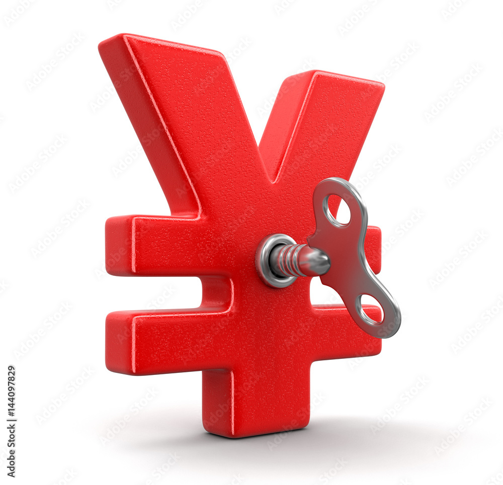 Poster yen sign with winding key. image with clipping path